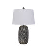 25 Inch Oval Table Lamp Set of 2 White Fabric Drum Shade Black Silver By Casagear Home BM295946
