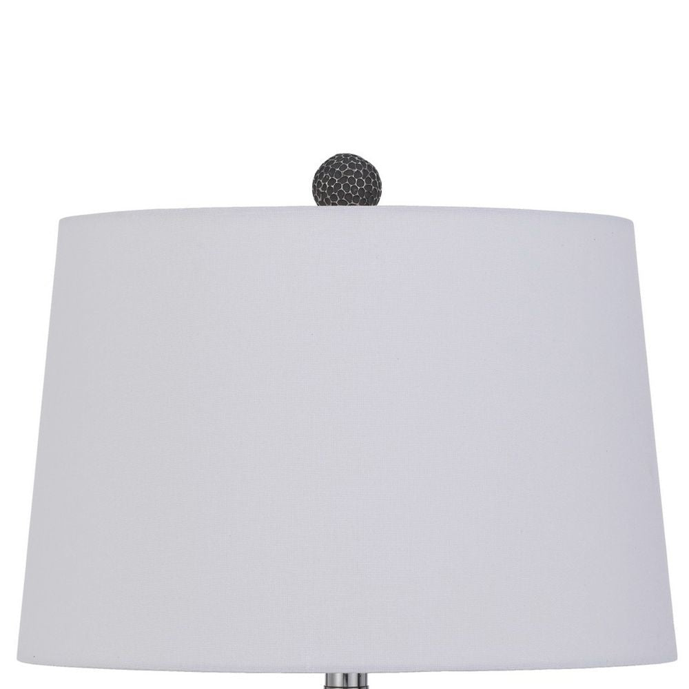 25 Inch Oval Table Lamp Set of 2 White Fabric Drum Shade Black Silver By Casagear Home BM295946