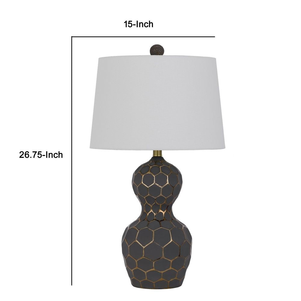 27 Inch Modern Curved Table Lamp Set of 2 Round Shade Black Gold Resin By Casagear Home BM295947