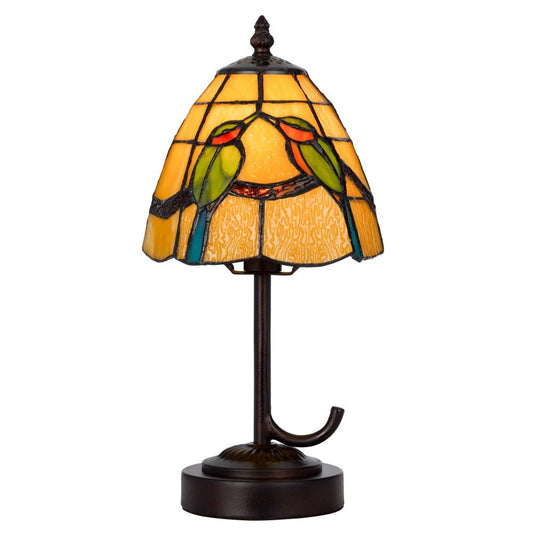 Eli 13 Inch Accent Lamp, Painted Avian Pair Tiffany Style Shade, Multicolor By Casagear Home