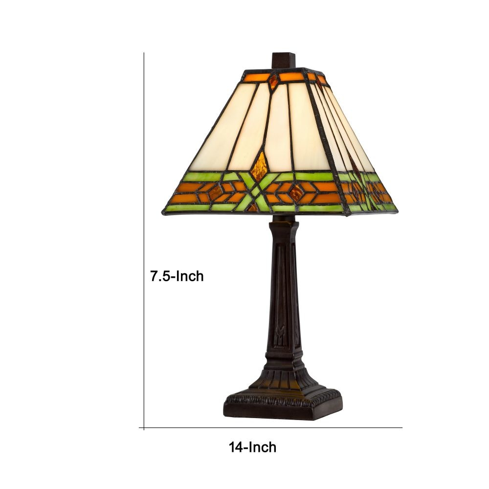 Eli 14 Inch Accent Lamp Stained Square Tiffany Style Shade Bronze Frame By Casagear Home BM295955