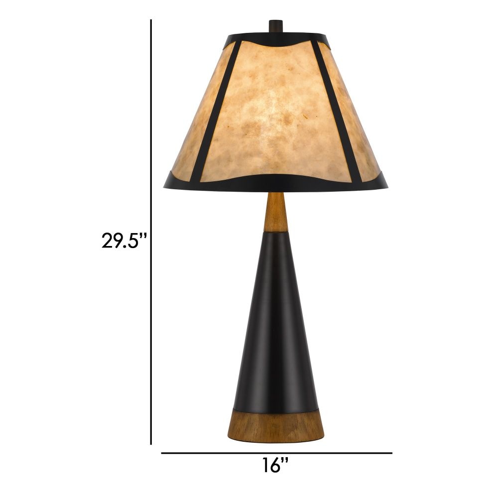 30 Inch 3 Way Table Lamp Beige Mica Shade Rubberwood and Black Metal Body By Casagear Home BM295962