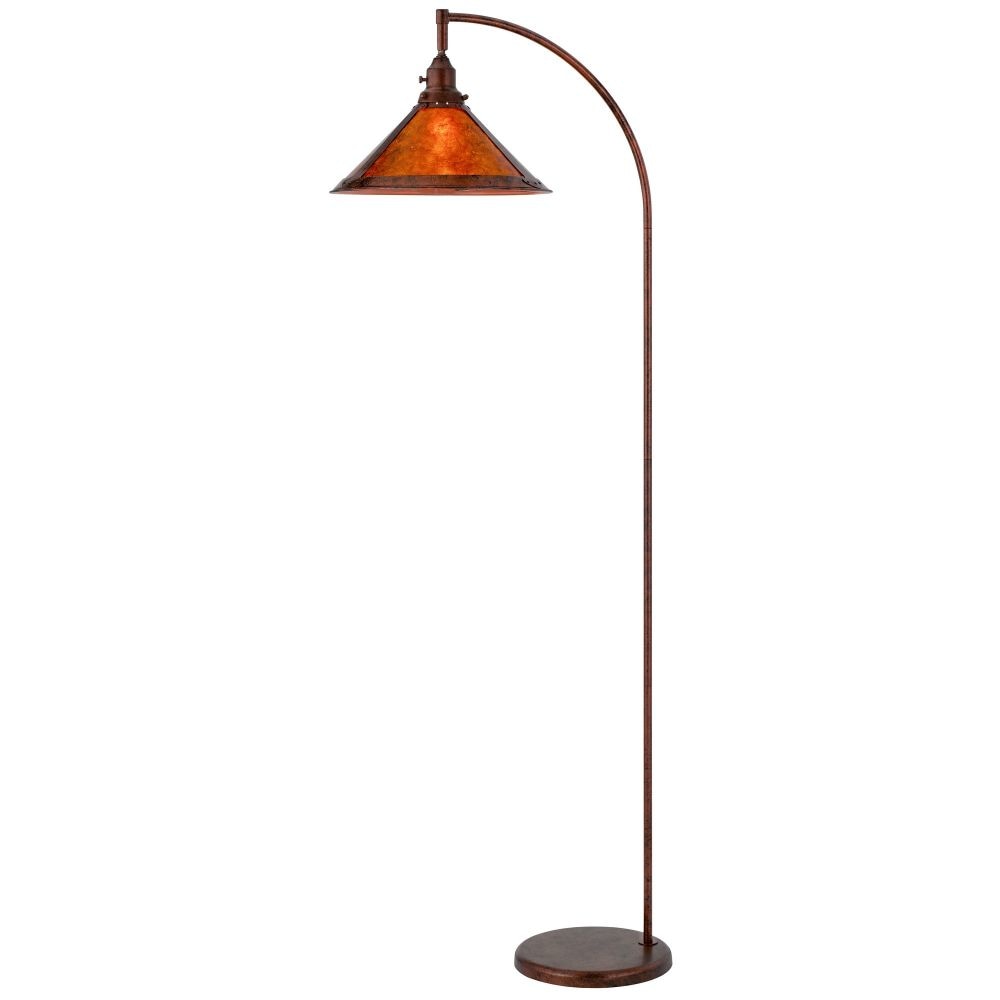Cyan 65 Inch Modern Adjustable Arc Floor Lamp, Amber Mica Shade, Rust Metal By Casagear Home