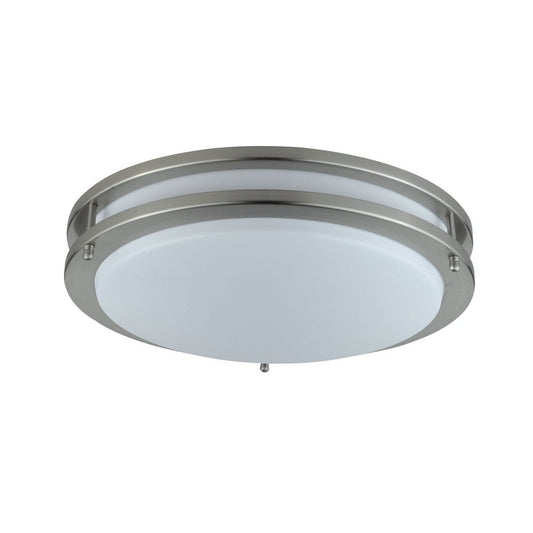 14 Inch Modern Ceiling Lamp with Frosted Acrylic Plate, Steel Trim, White By Casagear Home