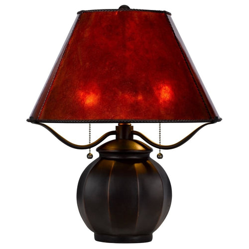 Table Lamp | 20" | Amber Mica Shade | Upturned Arms | Vintage Red