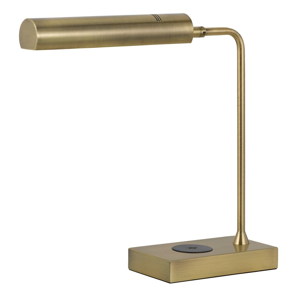 Dyna 18 Inch Integrated LED Desk Lamp, Wireless USB Port, Antique Brass By Casagear Home
