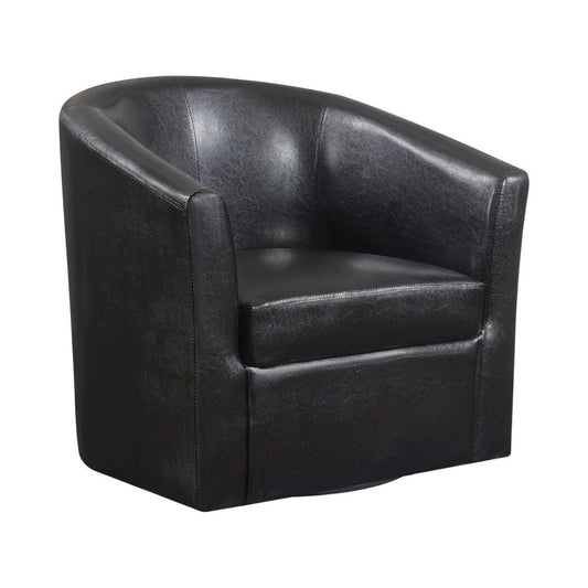 30 Inch Swivel Accent Chair, Barrel Back, Sloped Arms, Brown Faux Leather By Casagear Home