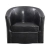 30 Inch Swivel Accent Chair Barrel Back Sloped Arms Brown Faux Leather By Casagear Home BM296073