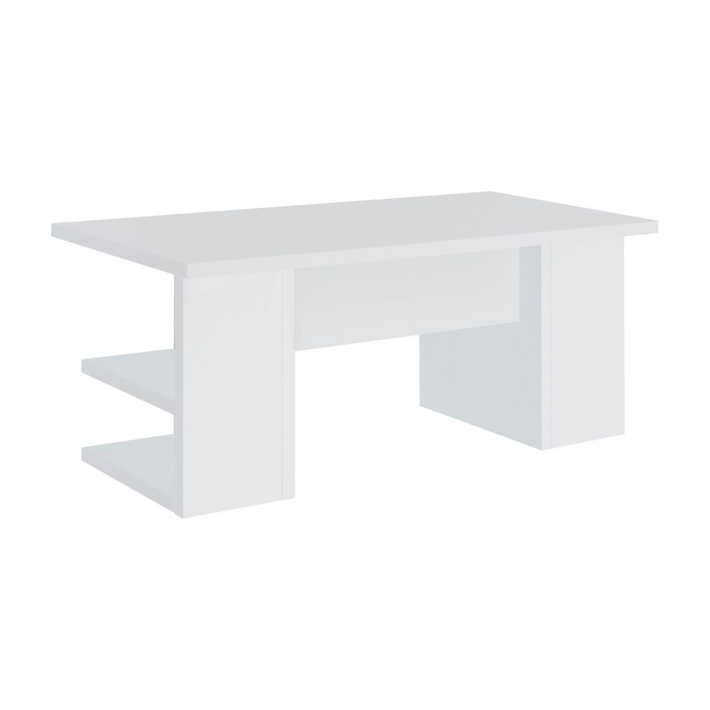 71 Inch Modern Rectangular Writing Desk 4 Open Shelves Crisp White Finish By Casagear Home BM296078