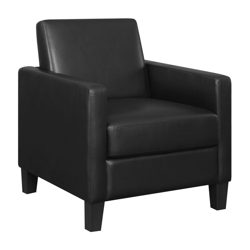 34 Inch Modern Accent Chair, Angled Back, Modern Style, Black Faux Leather By Casagear Home