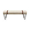 47 Inch Accent Bench Faux Leather Straps Black Hairpin Legs Beige Fabric By Casagear Home BM296087