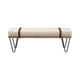 47 Inch Accent Bench Faux Leather Straps Black Hairpin Legs Beige Fabric By Casagear Home BM296087