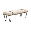 47 Inch Accent Bench, Faux Leather Straps, Black Hairpin Legs, Beige Fabric By Casagear Home