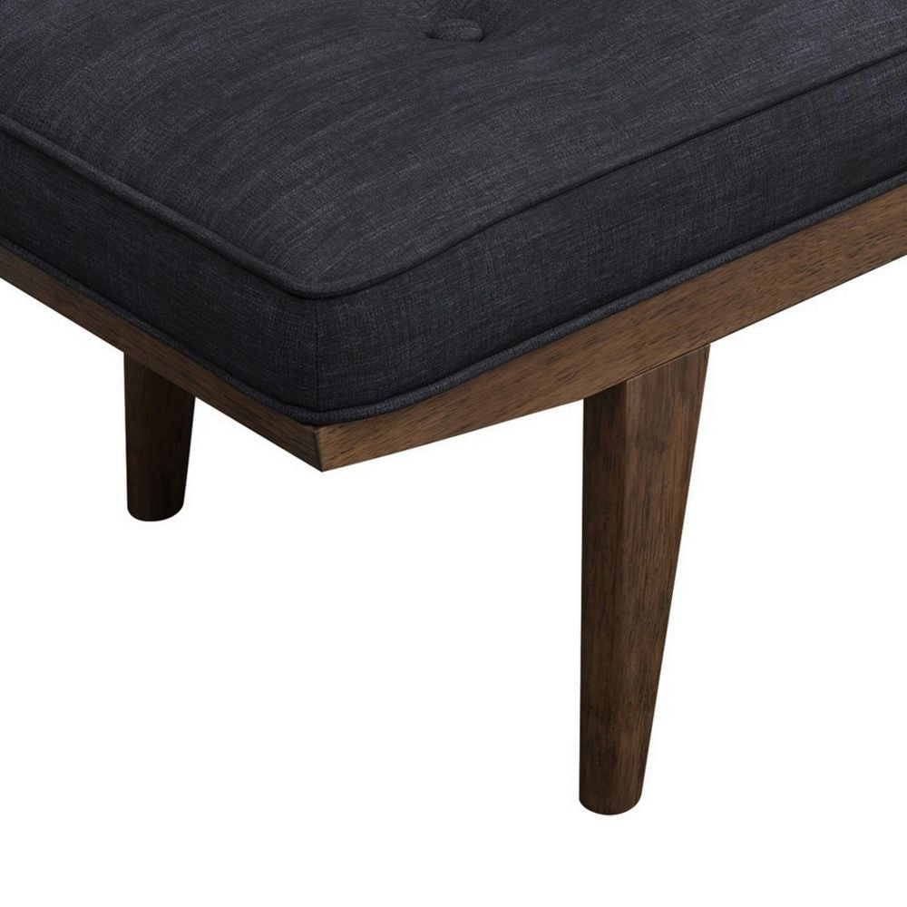 50 Inch Classic Bench Button Tufted Taupe Fabric Brown Wood Angled Legs By Casagear Home BM296088
