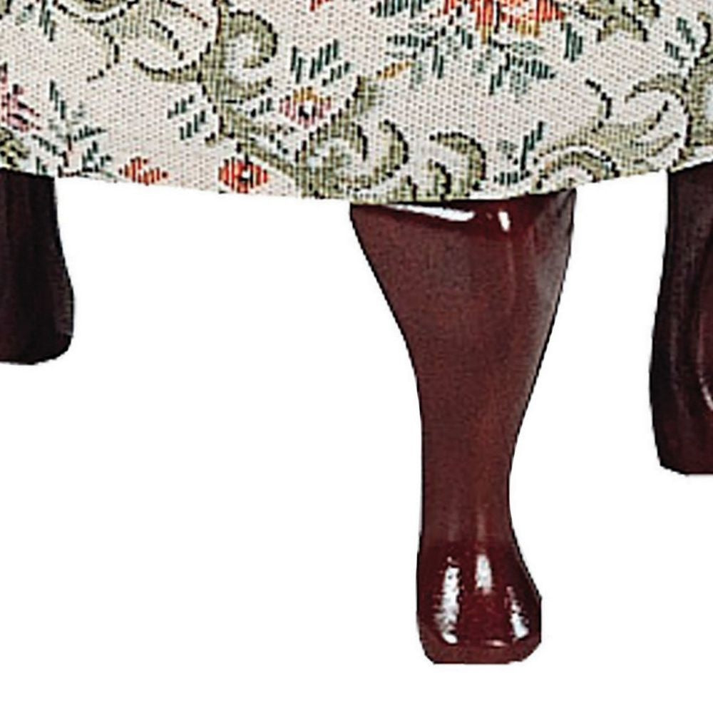 16 Inch Vintage Accent Footstool Floral Motif Fabric Merlot Cabriole Legs By Casagear Home BM296111