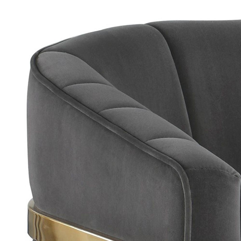 30 Inch Barrel Foam Accent Chair Brushed Gold Floating Base Gray Velvet By Casagear Home BM296117