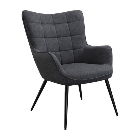 Liz 29 Inch Retro Accent Armchair, Grid Tufted Wingback, Gray Woven Fabric By Casagear Home