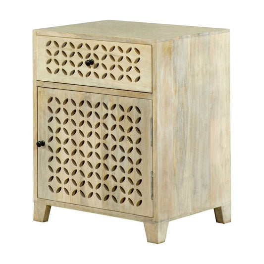Accent Cabinet | 22" | 1 Drawer | Lattice Front | Whitewash Wood