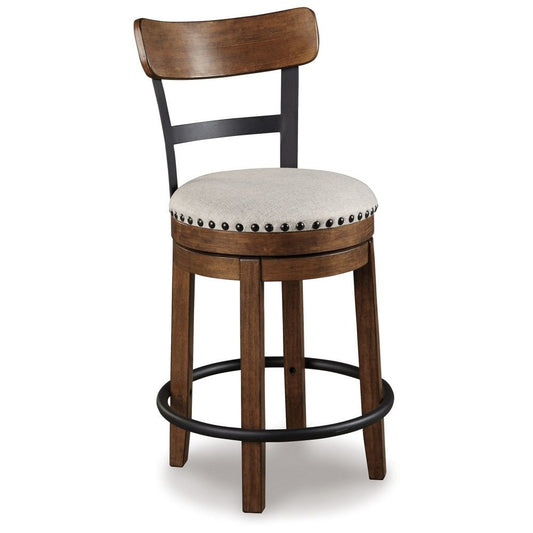 Zane 25 Inch Swivel Counter Height Stool, Round Cushioned Seat, Brown Wood By Casagear Home