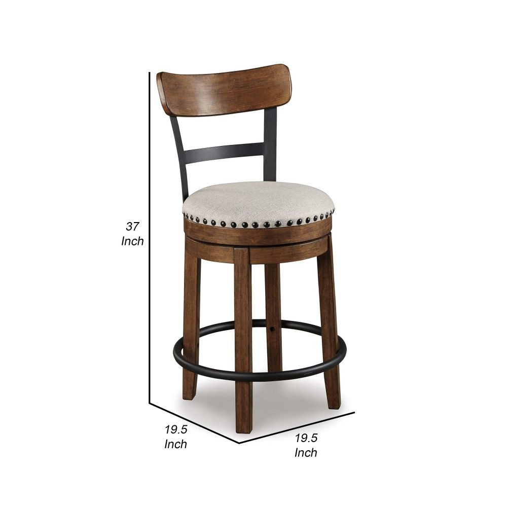 Zane 25 Inch Swivel Counter Height Stool Round Cushioned Seat Brown Wood By Casagear Home BM296511