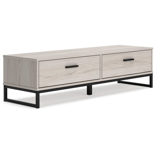 53 Inch 2 Drawer Storage Bench, Smooth Pewter Toned Frame, Black Metal Base By Casagear Home