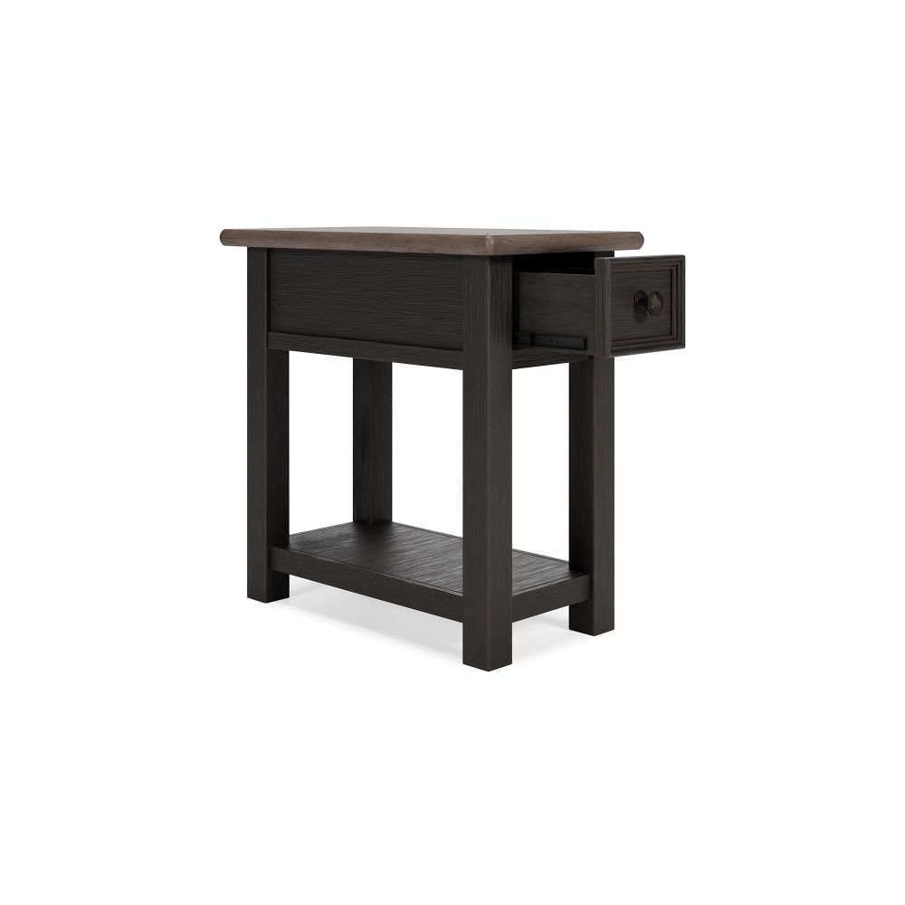 24 Inch Side End Table Black Wood Base Power Socket and USB Chargers By Casagear Home BM296518