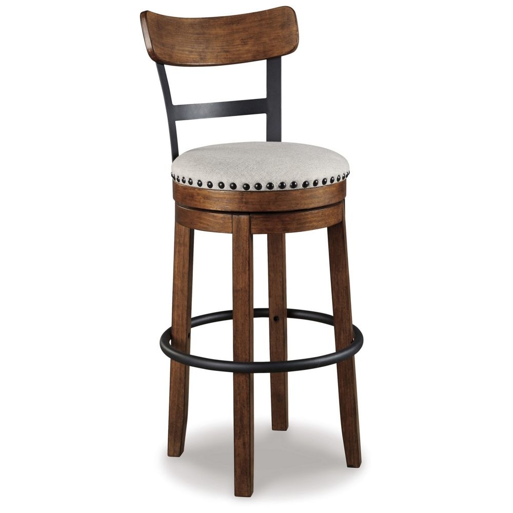 Zane 30 Inch Swivel Barstool, Round Cushioned Seat, Rich Brown Wood Frame By Casagear Home