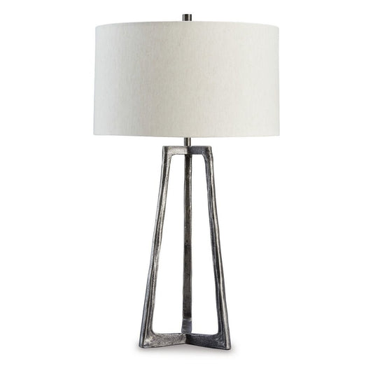Nila 35 Inch Table Lamp, Pewter Gray Metal Base, 3 Way Switch, Drum Shade By Casagear Home