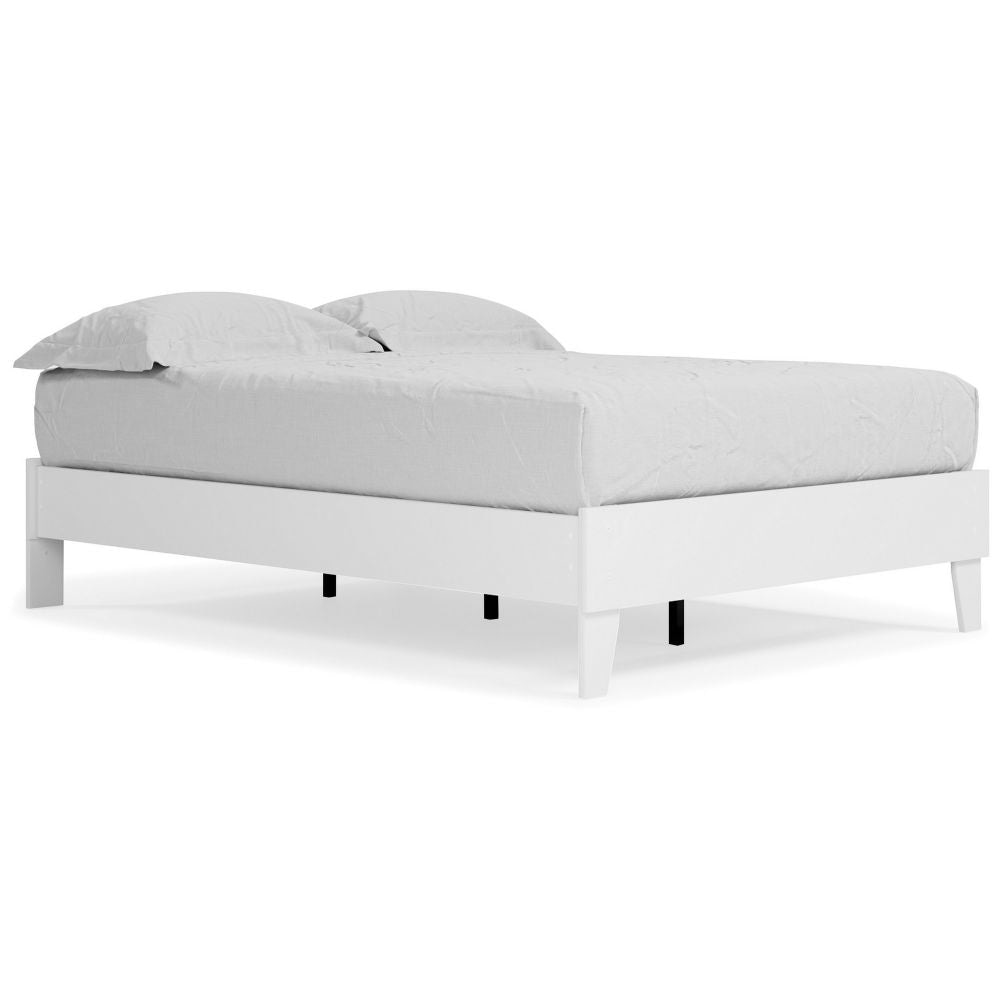 Ashley Asher Full Sized Platform Bed, Modern Silhouette, Matte White Wood Frame