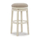 30 Inch Swivel Backless Barstool, Distressed White, Beige Polyester Seat By Casagear Home