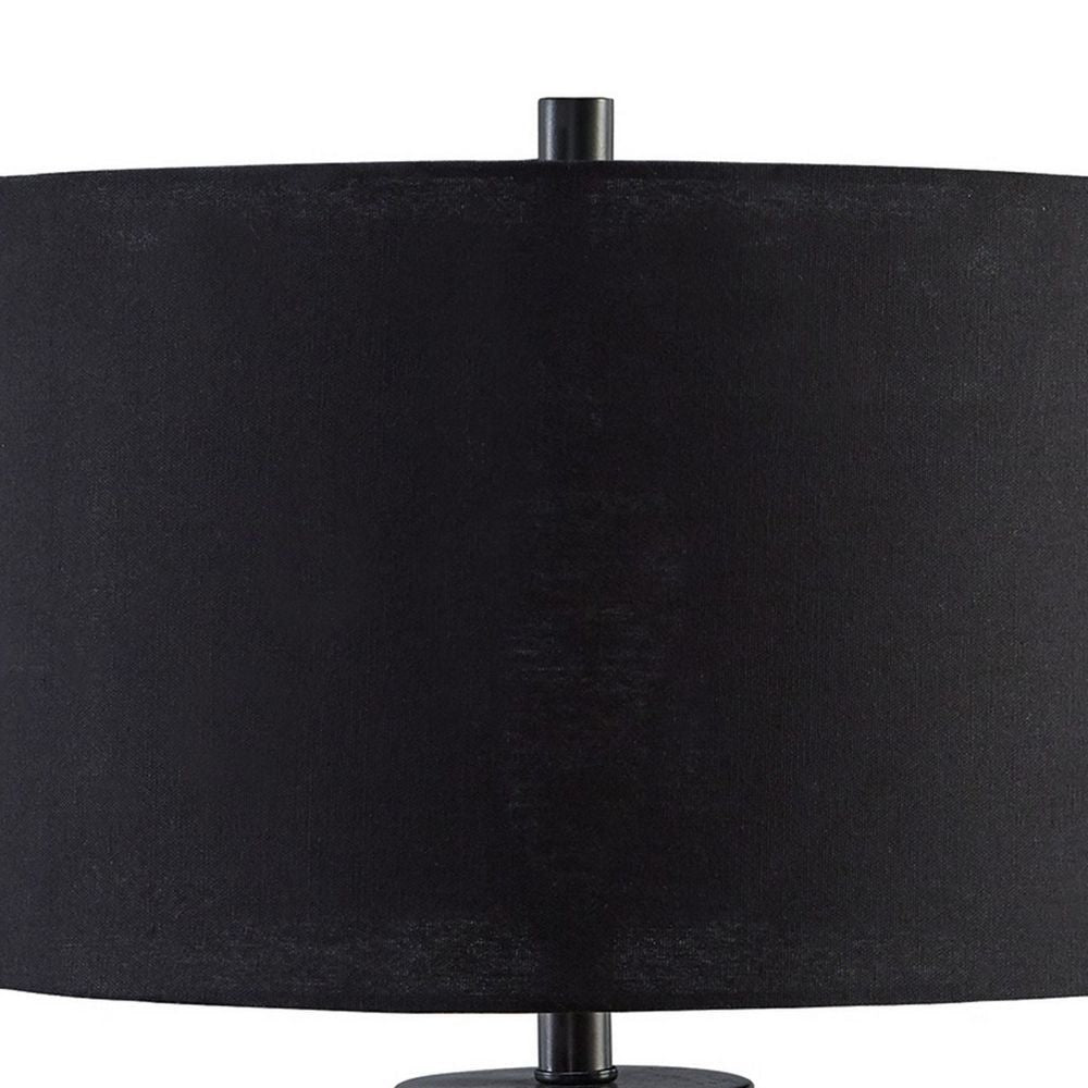 30 Inch Modern Table Lamp Cylindrical Brass Metal Base Black Drum Shade By Casagear Home BM296541