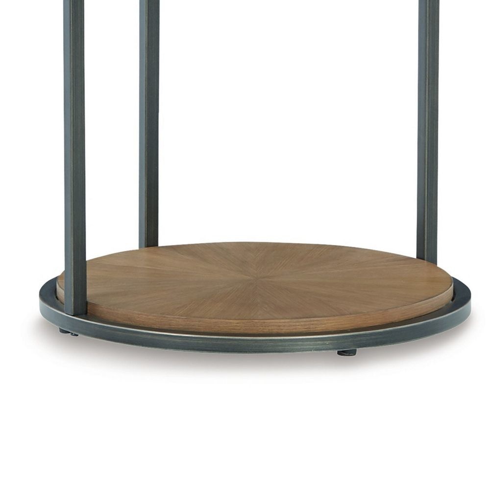 22 Inch Modern Side End Table Round Wood Top Black Metal Frame Brown By Casagear Home BM296550