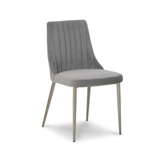 18 Inch Modern Dining Chair, Set of 2, Gray Velvet Seat, Gold Metal Legs By Casagear Home