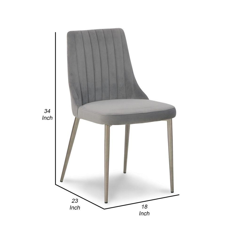 18 Inch Modern Dining Chair Set of 2 Gray Velvet Seat Gold Metal Legs By Casagear Home BM296552