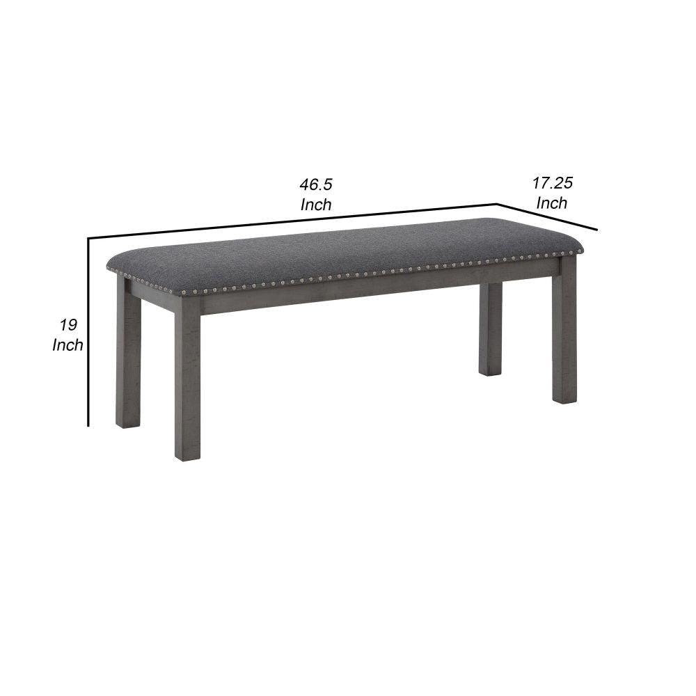 Fia 47 Inch Modern Bench Antique Gray Wood Gray Polyester Padded Seat By Casagear Home BM296554