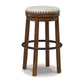 Zane 30 Inch Backless Swivel Barstool, Round Beige Seat, Brown Wood Frame By Casagear Home