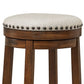 Zane 30 Inch Backless Swivel Barstool Round Beige Seat Brown Wood Frame By Casagear Home BM296563