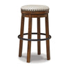 Zane 30 Inch Backless Swivel Barstool, Round Beige Seat, Brown Wood Frame By Casagear Home