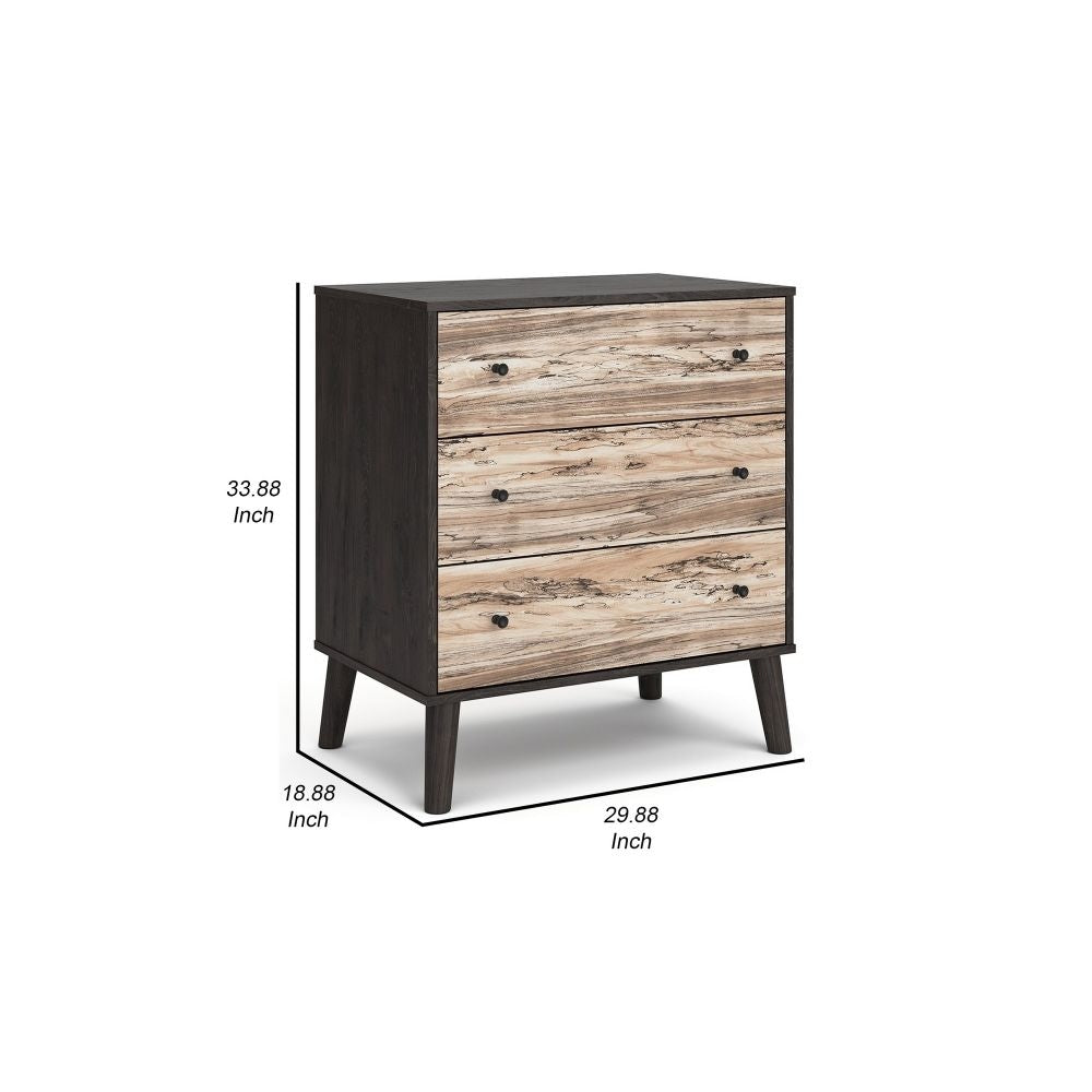 Kiki 34 Inch Bedside Nightstand Chest 3 Spacious Drawers Matte Black By Casagear Home BM296566