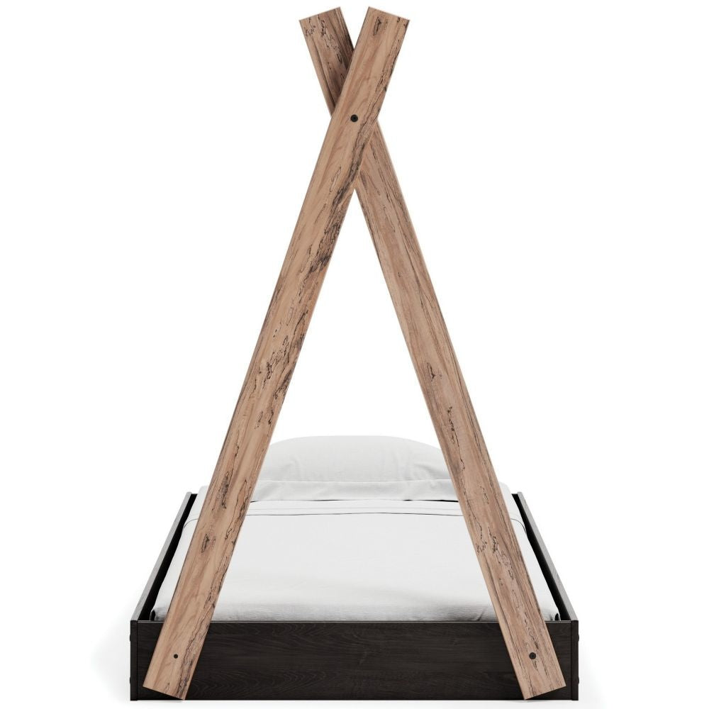 Pipa Modern Twin Size Bed Crossed Wood A Frame Tent Stand Jet Black Base By Casagear Home BM296570