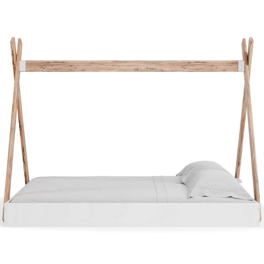 Pipa Modern Full Bed Crossed Wood A Frame Tent Stand Crisp White Base By Casagear Home BM296578