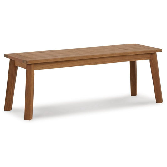 47 Inch Rectangular Bench, Natural Acacia Wood, Slatted Seat, Angled Legs By Casagear Home
