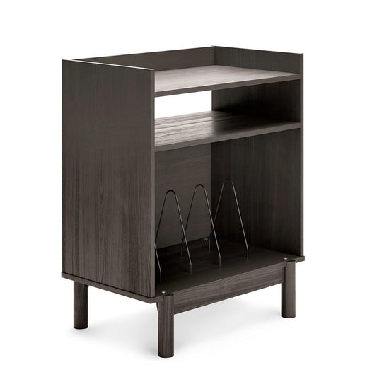 33 Inch Wood Turntable Accent Console, Open Shelves, Four Dividers, Gray By Casagear Home