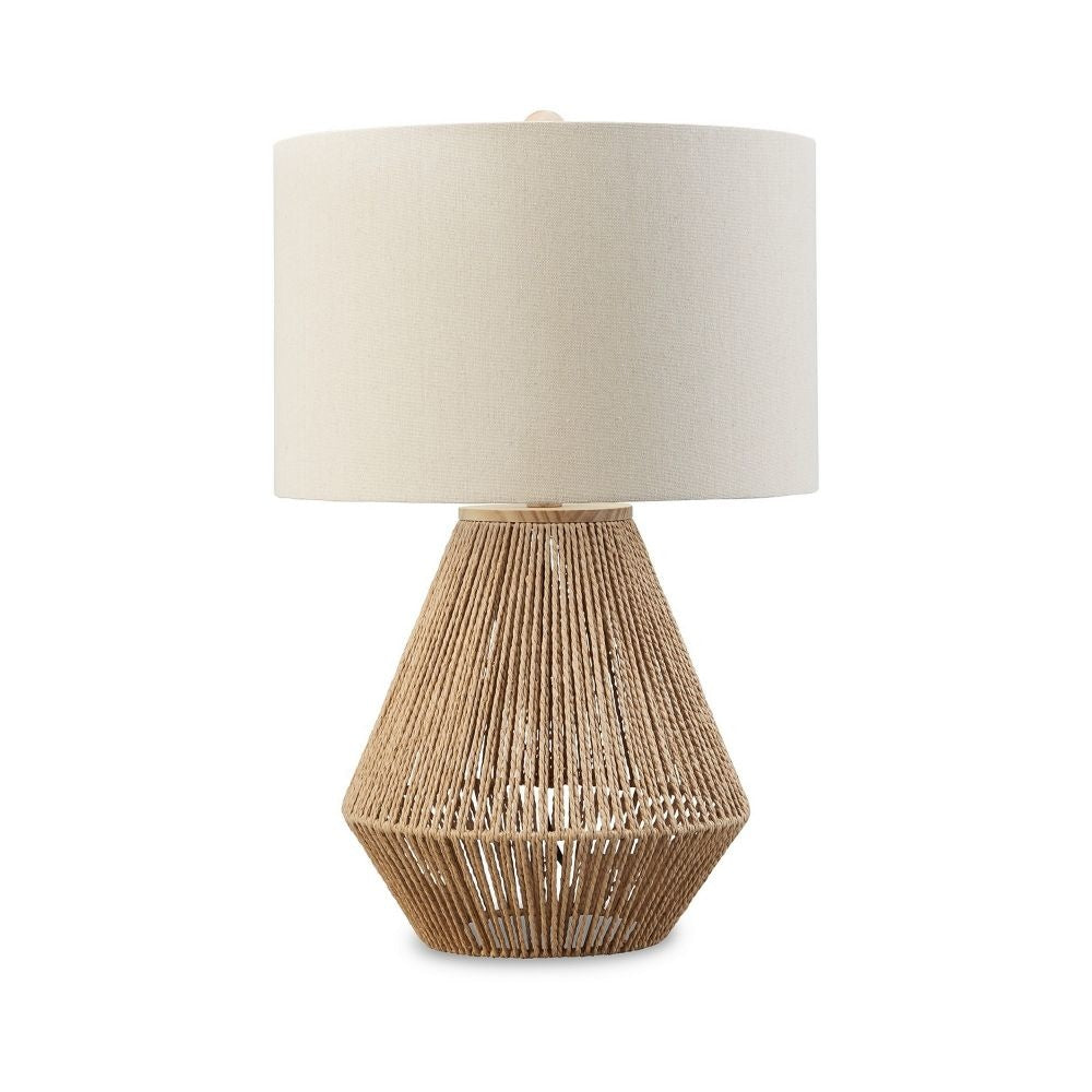 24 Inch Bohemian Table Lamp, Paper Rope, Hardback Fabric Shade, Brown By Casagear Home