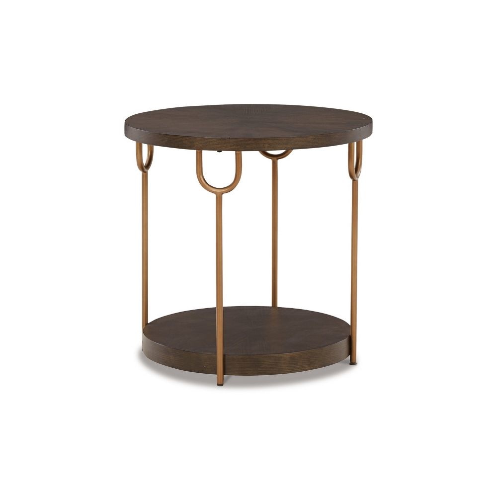 Side Table | 24" Round | Espresso Top | Gold Metal Legs