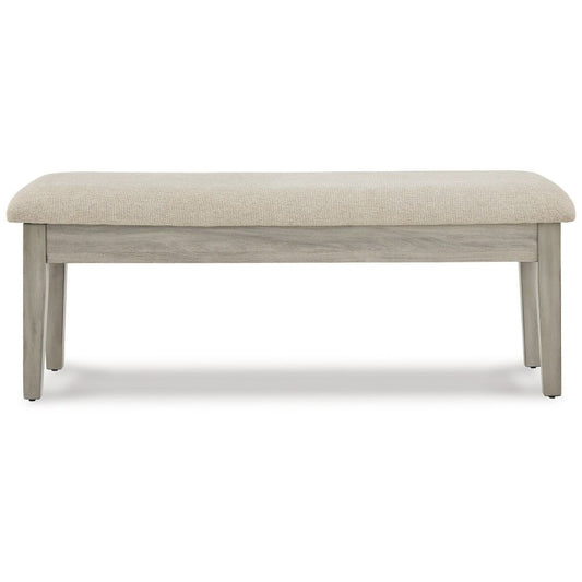 49 Inch Storage Bench, Tapered Block Legs, Beige Textured Fabric Seat By Casagear Home