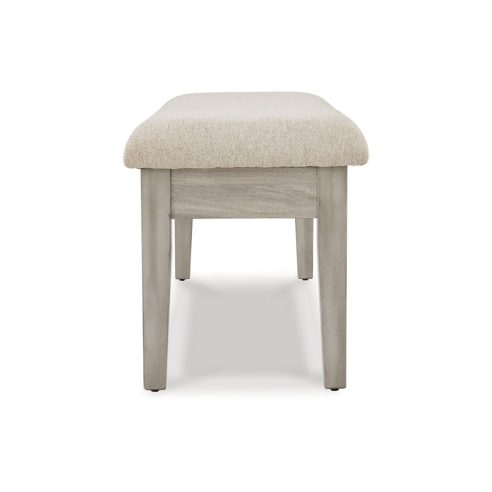49 Inch Storage Bench Tapered Block Legs Beige Textured Fabric Seat By Casagear Home BM296608