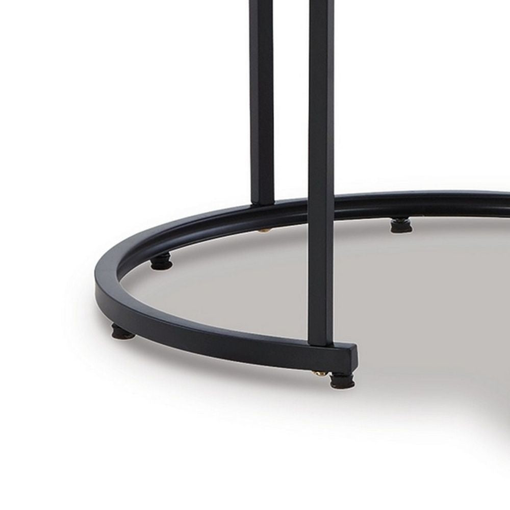 23 Inch Nesting Side End Table Set of 2 Brown Resin Tabletop Black Steel By Casagear Home BM296612