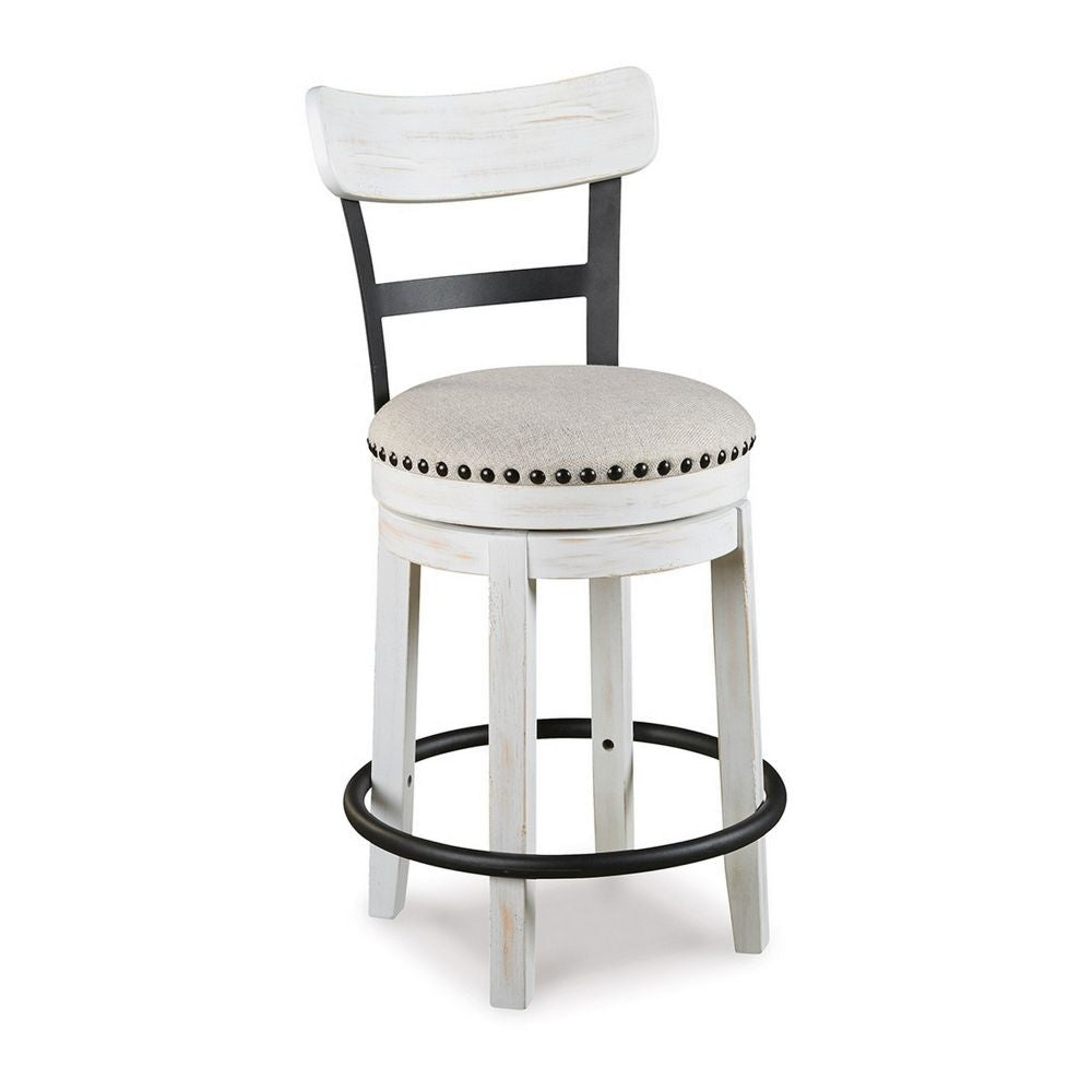 Zane 25 Inch Swivel Counter Height Stool, Round Cushioned Seat, White Wood By Casagear Home