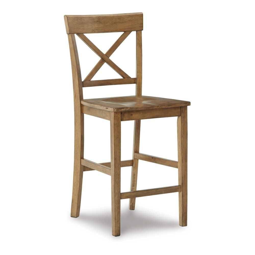 Shya 25 Inch Counter Stool, Set of 2, Crossed Back, Natural Brown Finish By Casagear Home